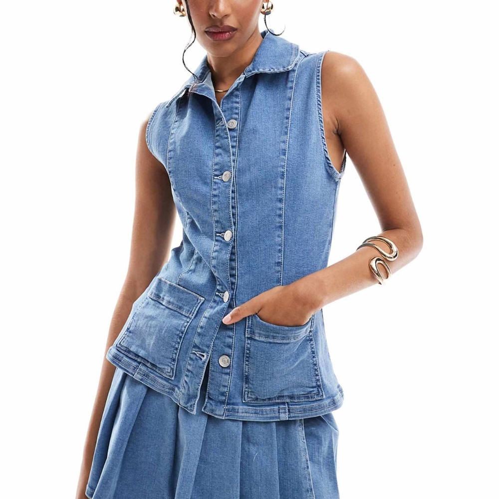 Stylish Blue Denim Vest and Skirt set